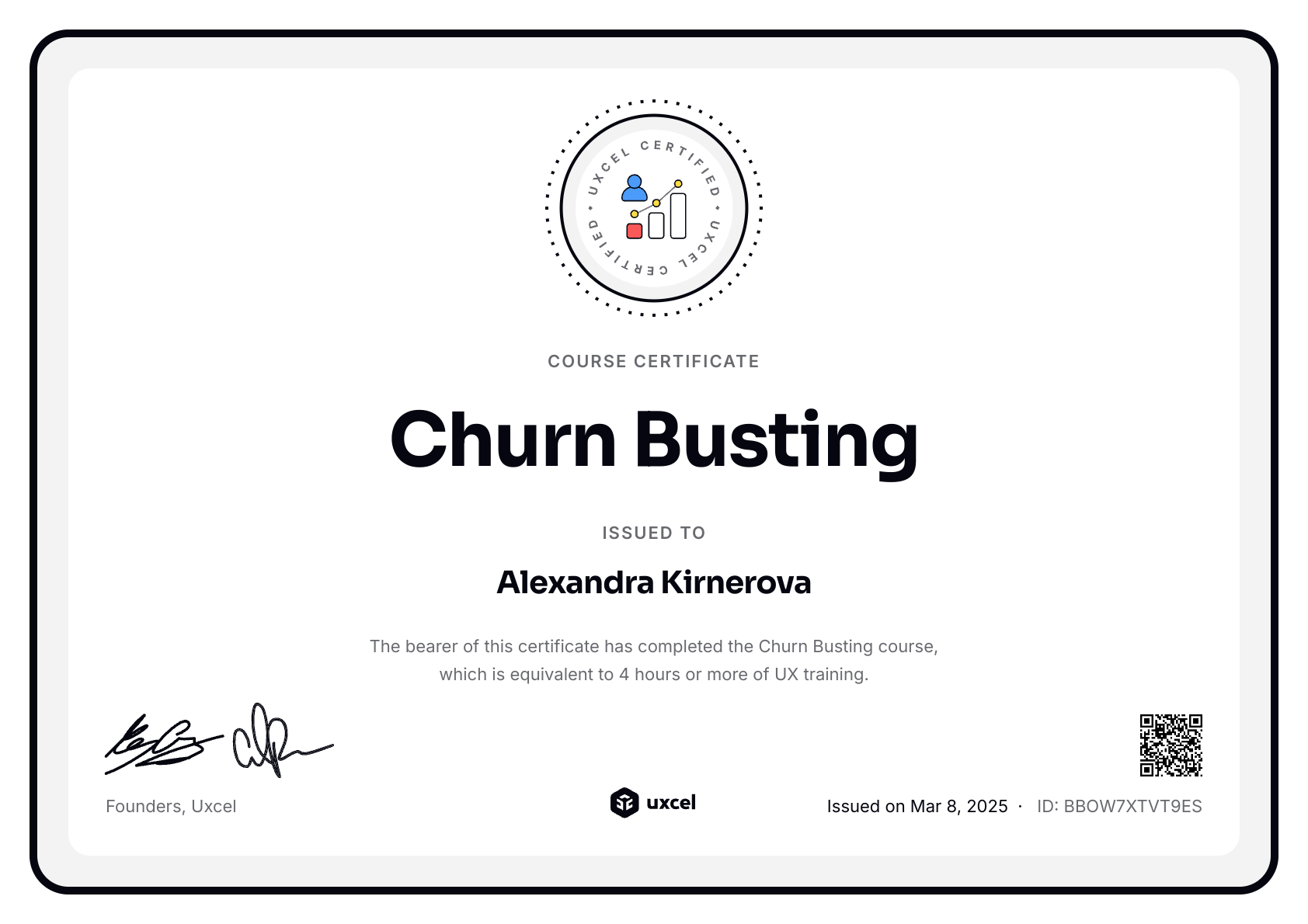 Alexandra Kirnerova's certificate